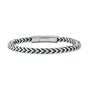 Chevron and Green Rope Chain Bracelet in Stainless Steel (8.00 In)
