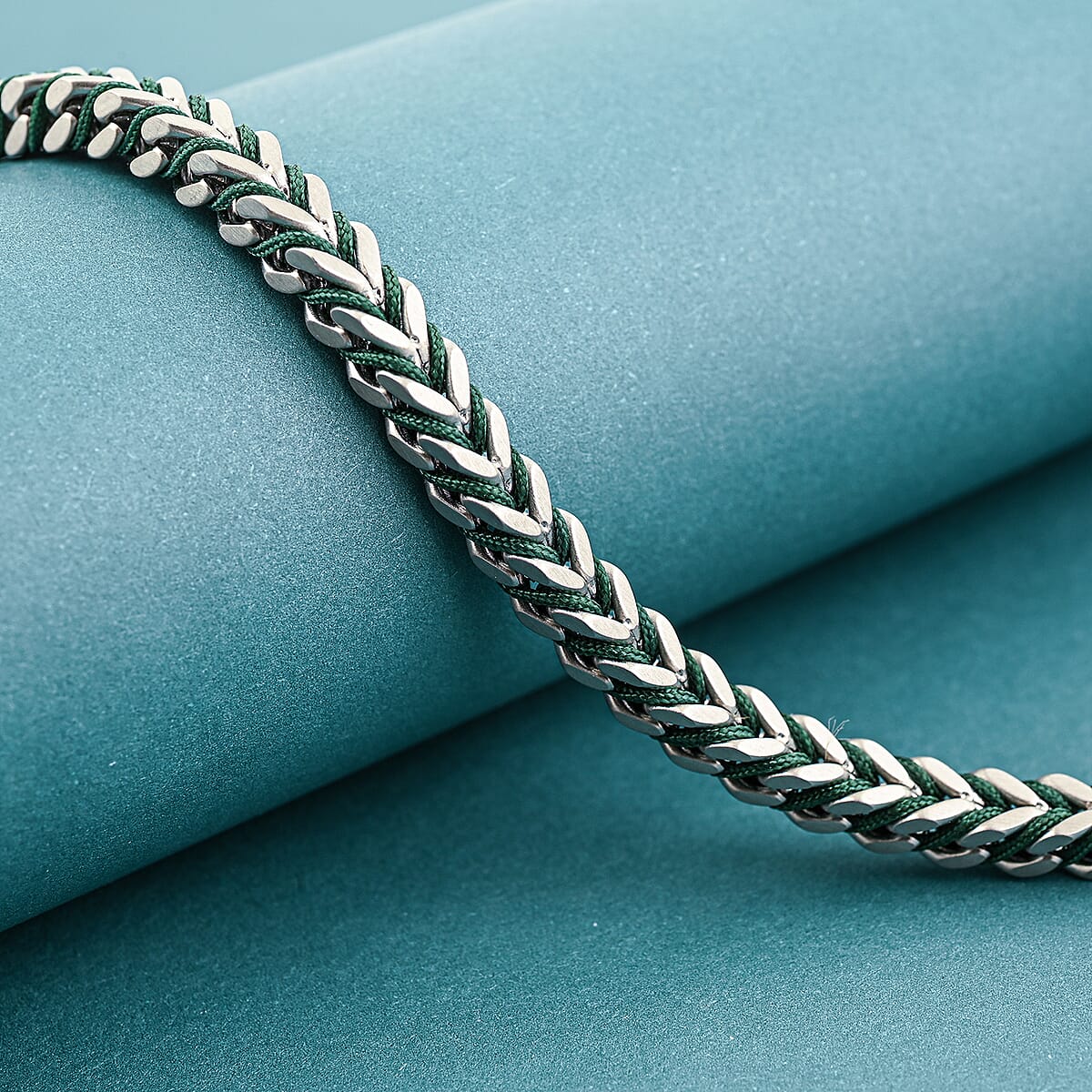 Chevron and Green Rope Chain Bracelet in Stainless Steel (8.00 In) image number 1
