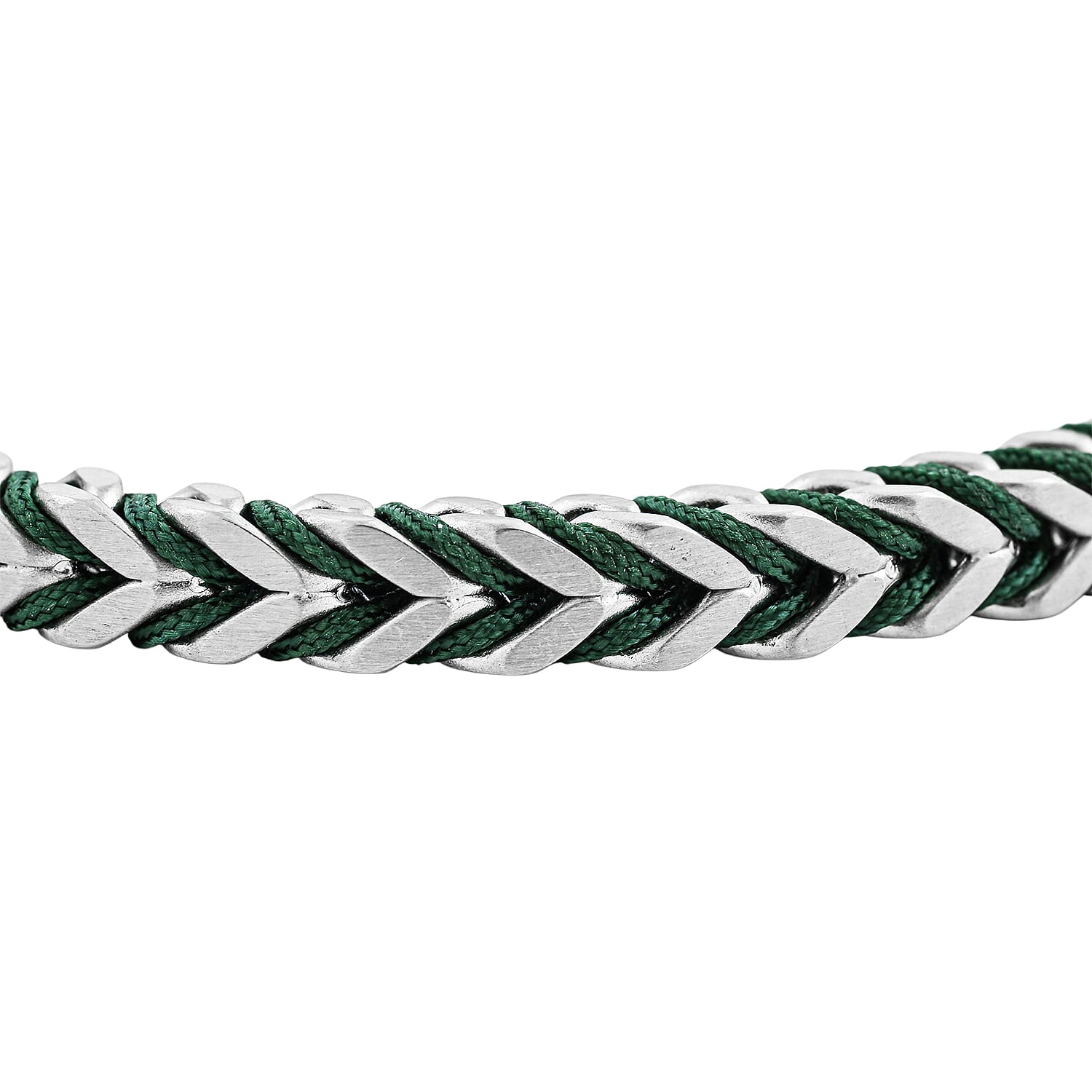 Chevron and Green Rope Chain Bracelet in Stainless Steel (8.00 In)
