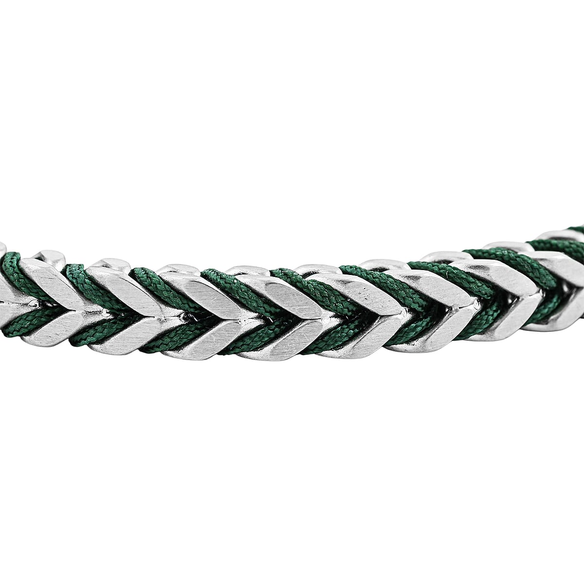 Chevron and Green Rope Chain Bracelet in Stainless Steel (8.00 In) image number 3