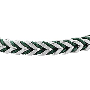 Chevron and Green Rope Chain Bracelet in Stainless Steel (8.00 In)
