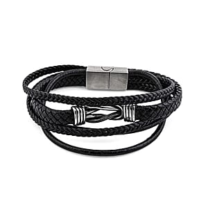 Leather Bracelet in Stainless Steel (8.25 In)