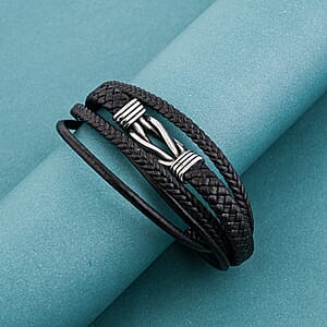 Leather Bracelet in Stainless Steel (8.25 In)