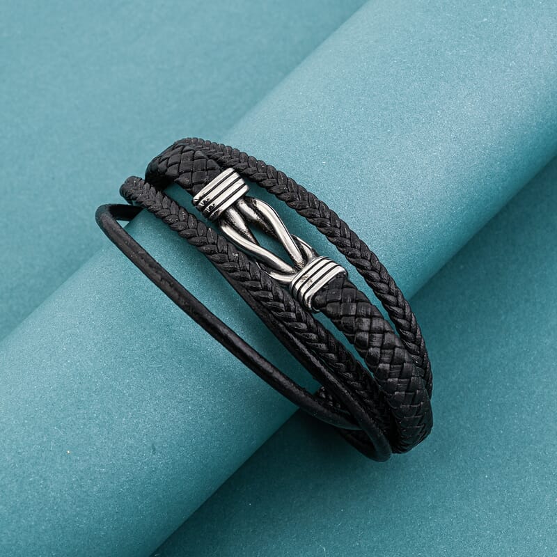 Leather Bracelet in Stainless Steel (8.25 In)