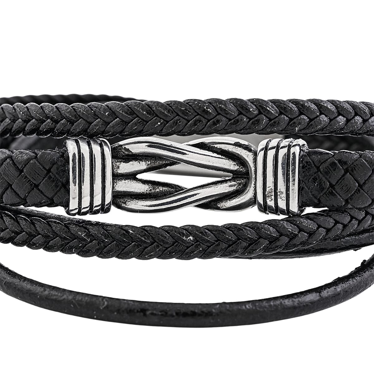 Leather Bracelet in Stainless Steel (8.25 In) image number 2