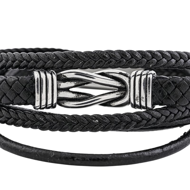 Leather Bracelet in Stainless Steel (8.25 In)