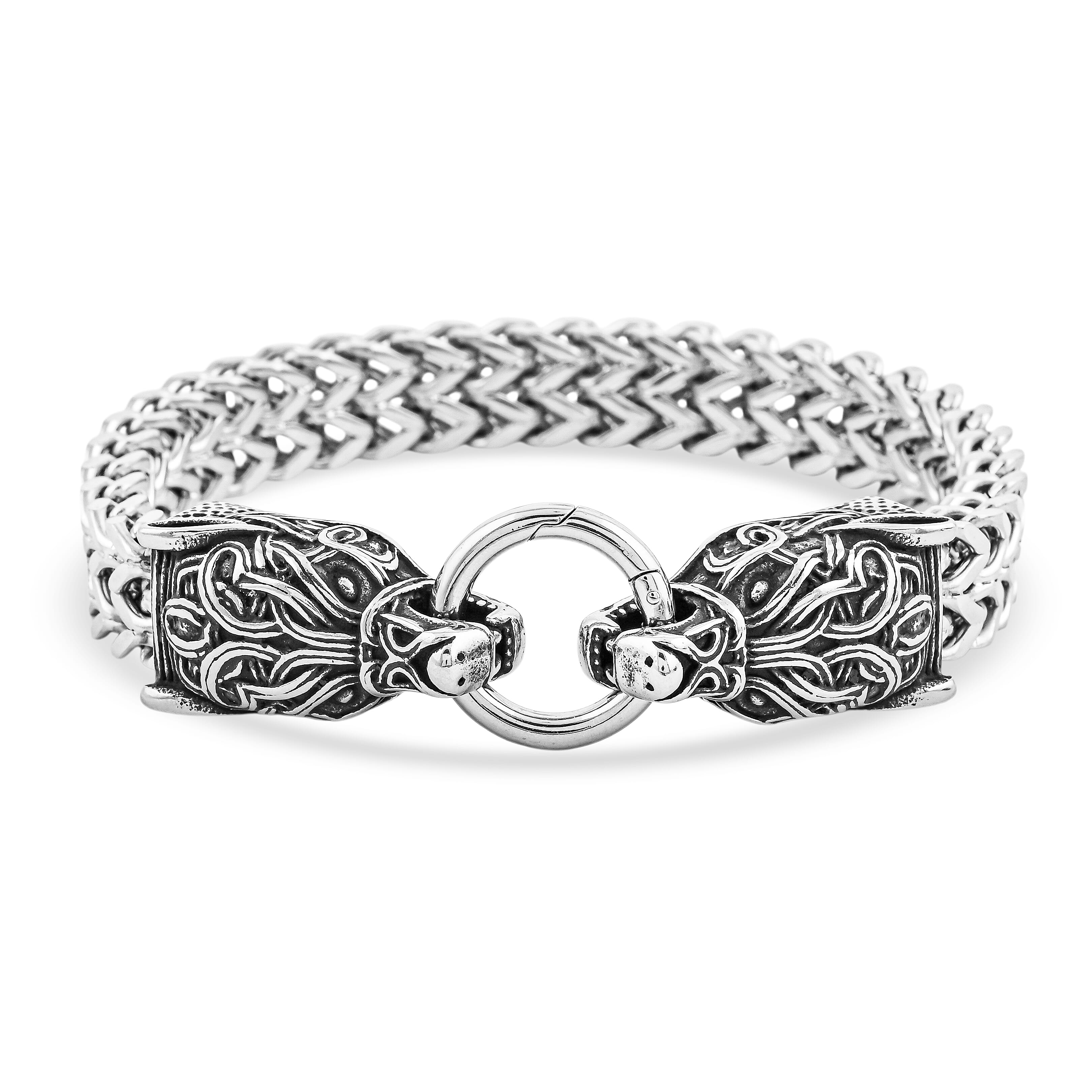 Viking Wolf Head Bracelet in Stainless Steel (9.50 In)