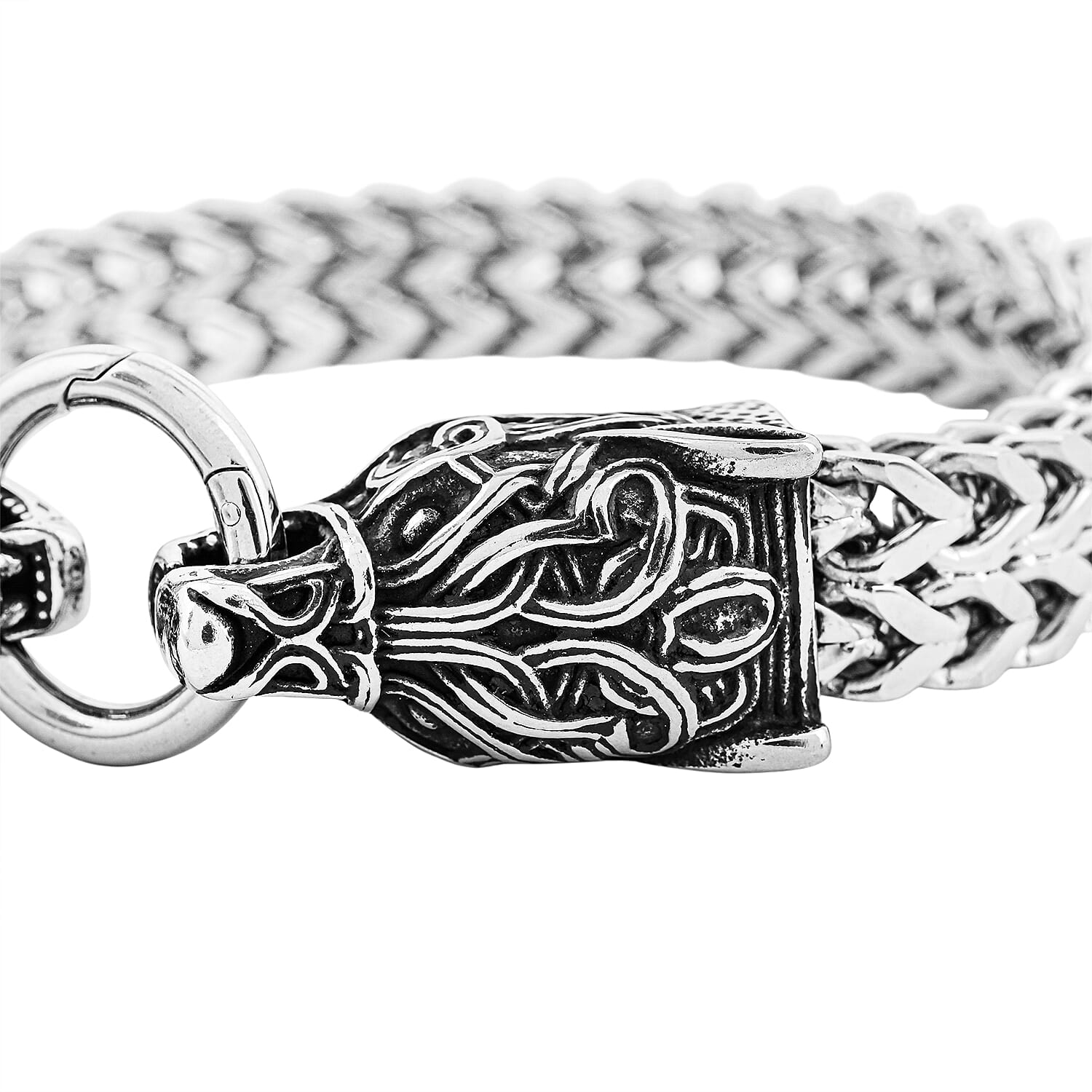 Viking Wolf Head Bracelet in Stainless Steel (9.50 In)