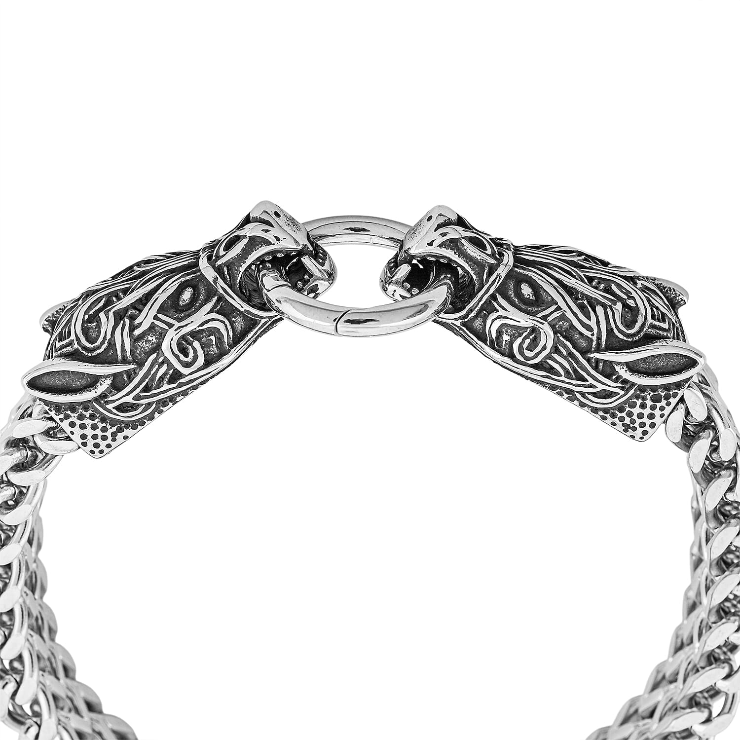 Viking Wolf Head Bracelet in Stainless Steel (9.50 In)