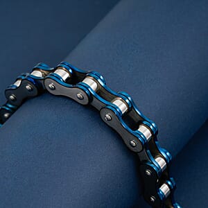Silver & Blue Motorcycle Chain Bracelet in Stainless Steel (8.50 In)