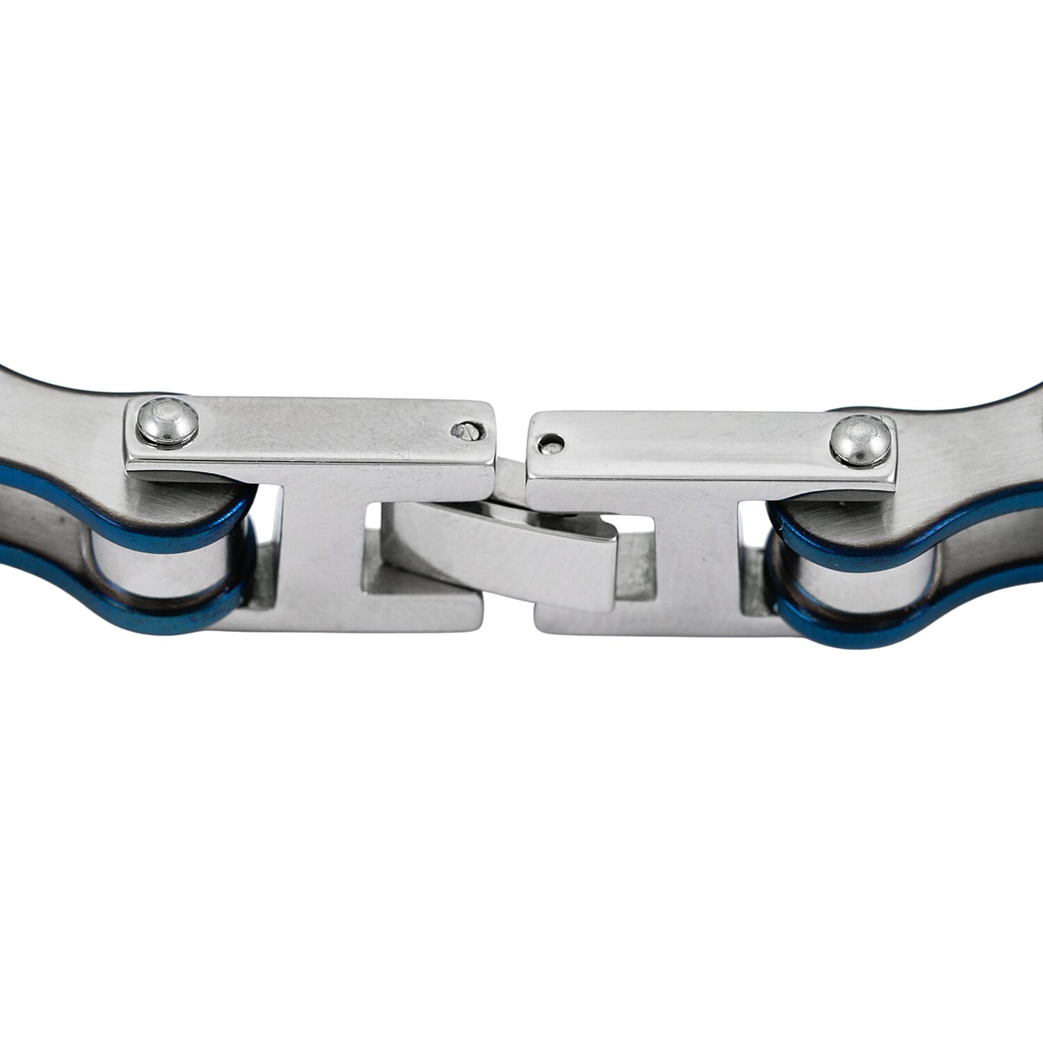 Silver & Blue Motorcycle Chain Bracelet in Stainless Steel (8.50 In)