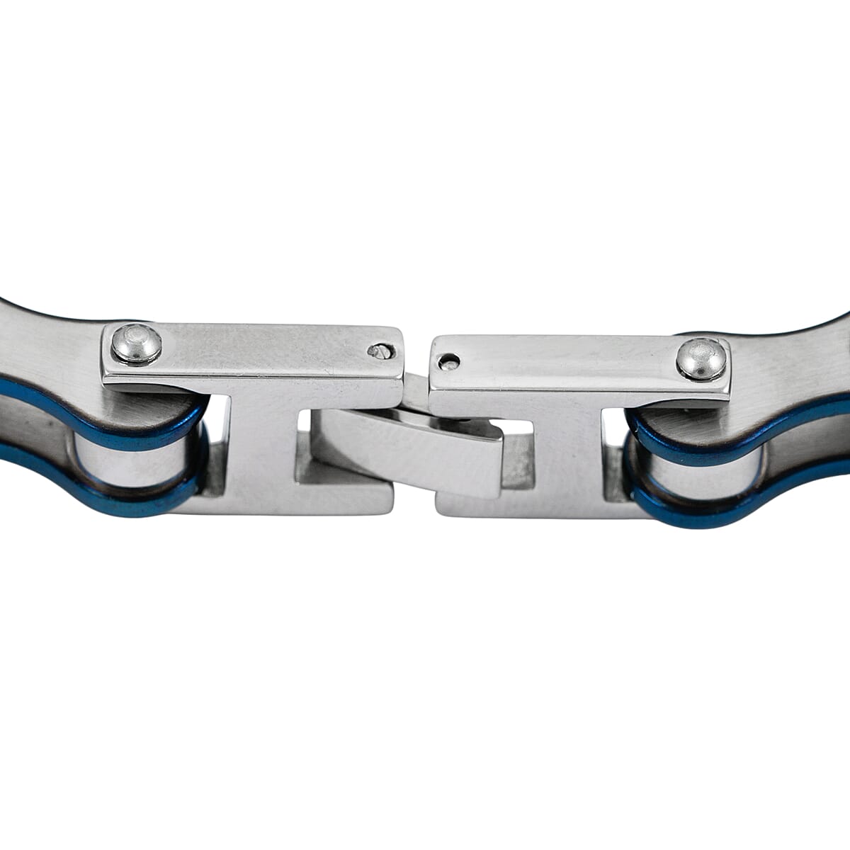 Silver & Blue Motorcycle Chain Bracelet in Stainless Steel (8.50 In) image number 4