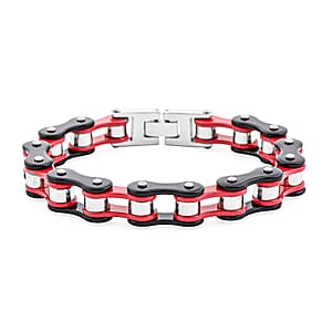Red and Black Motorcycle Chain Bracelet in Stainless Steel (8.50 In)
