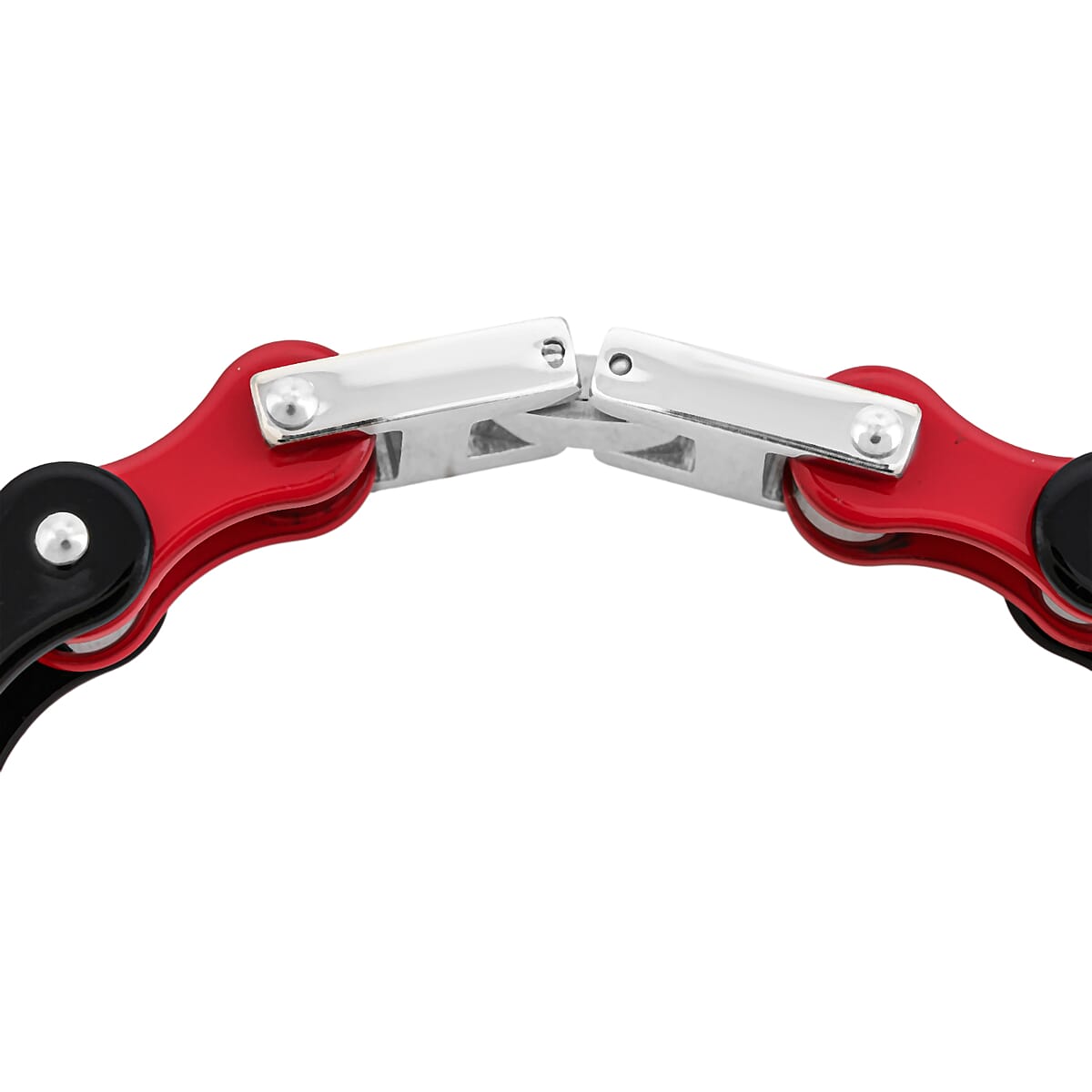 Red and Black Motorcycle Chain Bracelet in Stainless Steel (8.50 In) image number 4