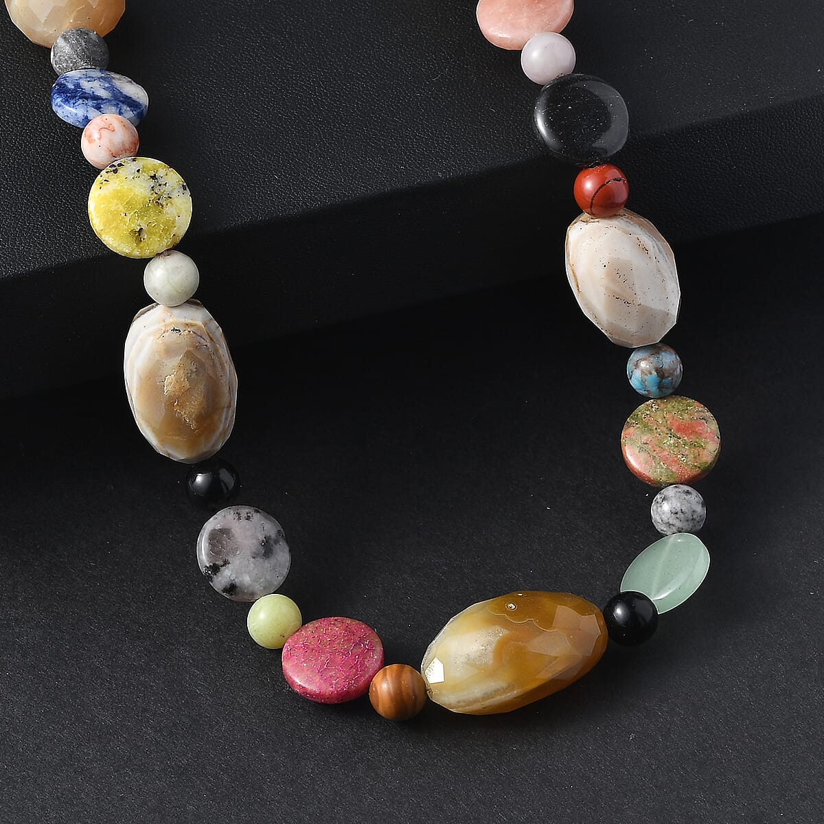 EverTrue Banded Agate and Multi Gemstone 360.00 ctw Beaded Necklace (18 Inches) in Platinum Bond image number 1