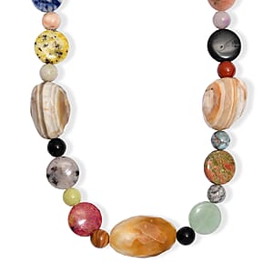 EverTrue Banded Agate and Multi Gemstone 360.00 ctw Beaded Necklace (18 Inches) in Platinum Bond