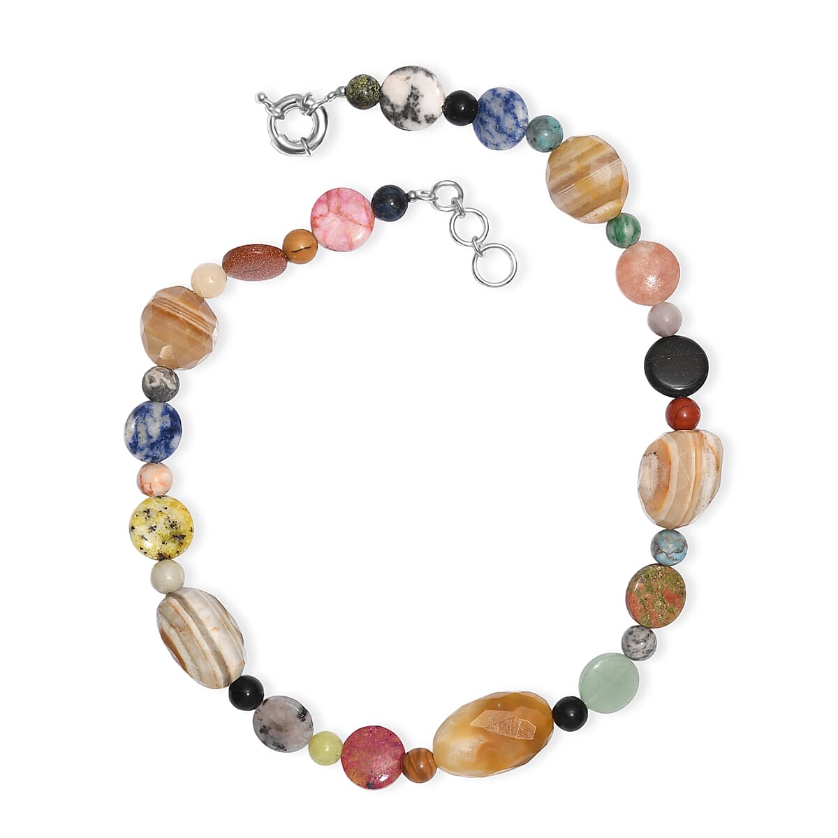 EverTrue Banded Agate and Multi Gemstone 360.00 ctw Beaded Necklace (18 Inches) in Platinum Bond image number 4
