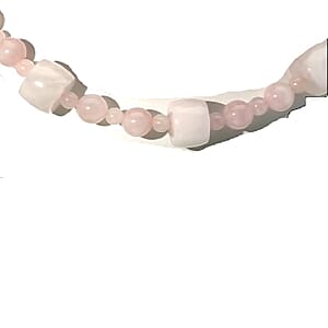 EverTrue Galilea Rose Quartz 393.00 ctw Beaded Necklace in Platinum Bond 18 Inches