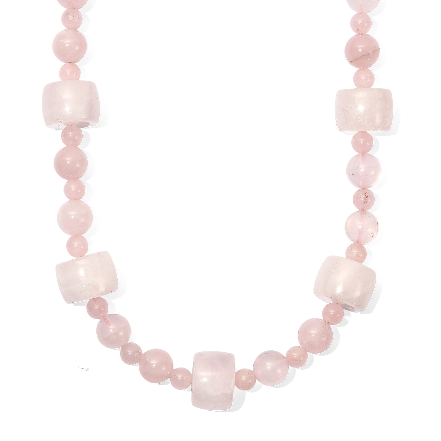 EverTrue Galilea Rose Quartz 393.00 ctw Beaded Necklace in Platinum Bond 18 Inches