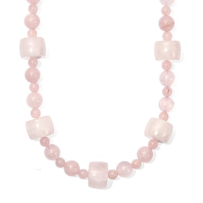 EverTrue Galilea Rose Quartz 393.00 ctw Beaded Necklace in Platinum Bond 18 Inches