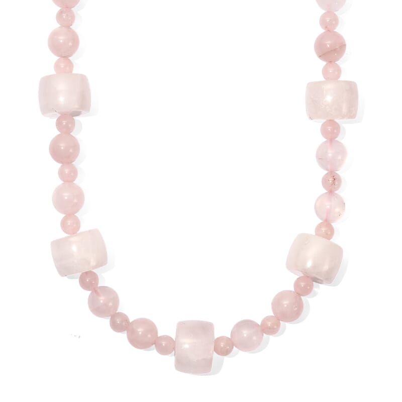 EverTrue Galilea Rose Quartz 393.00 ctw Beaded Necklace in Platinum Bond 18 Inches