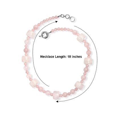 EverTrue Galilea Rose Quartz 393.00 ctw Beaded Necklace in Platinum Bond 18 Inches