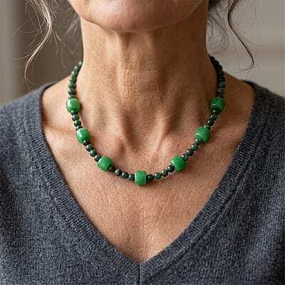 EverTrue Green Aventurine 395.00 ctw Beaded Necklace in Platinum Bond 18 Inches