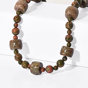 EverTrue Autumn Jasper and Unakite 381.00 ctw Beaded Necklace in Platinum Bond 18 Inches 