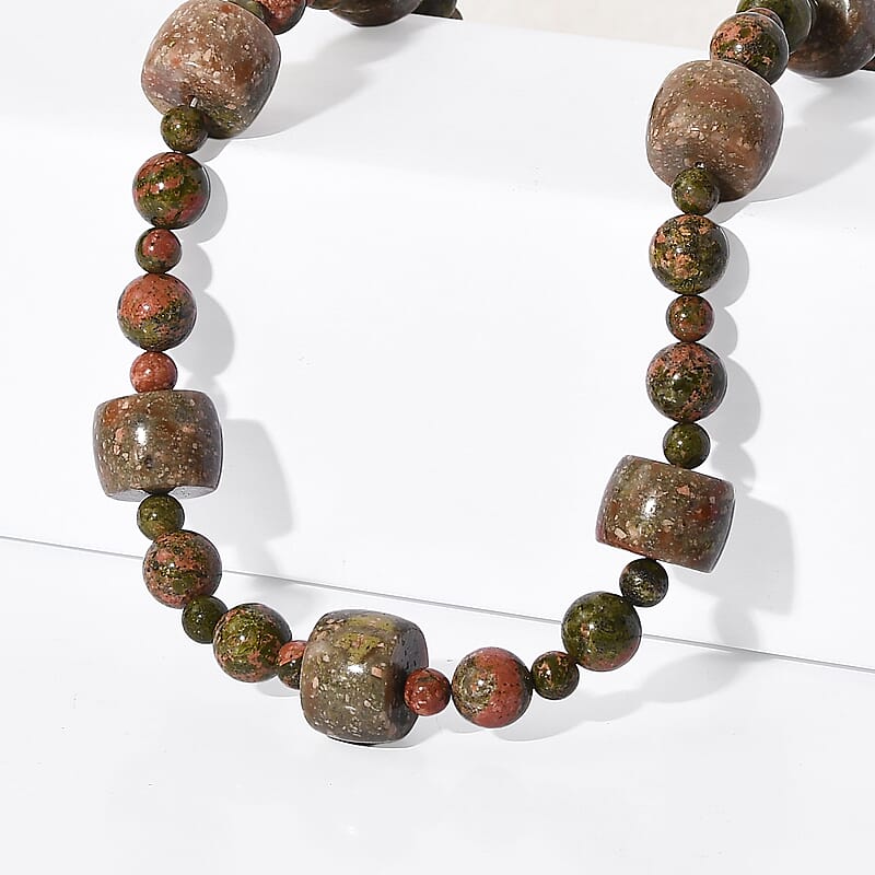 EverTrue Autumn Jasper and Unakite 381.00 ctw Beaded Necklace in Platinum Bond 18 Inches