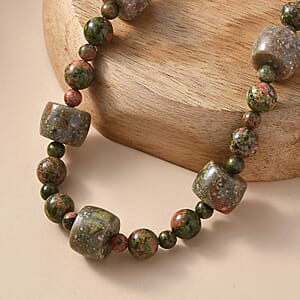 EverTrue Autumn Jasper and Unakite 381.00 ctw Beaded Necklace in Platinum Bond 18 Inches 