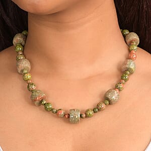 EverTrue Autumn Jasper and Unakite 381.00 ctw Beaded Necklace in Platinum Bond 18 Inches 
