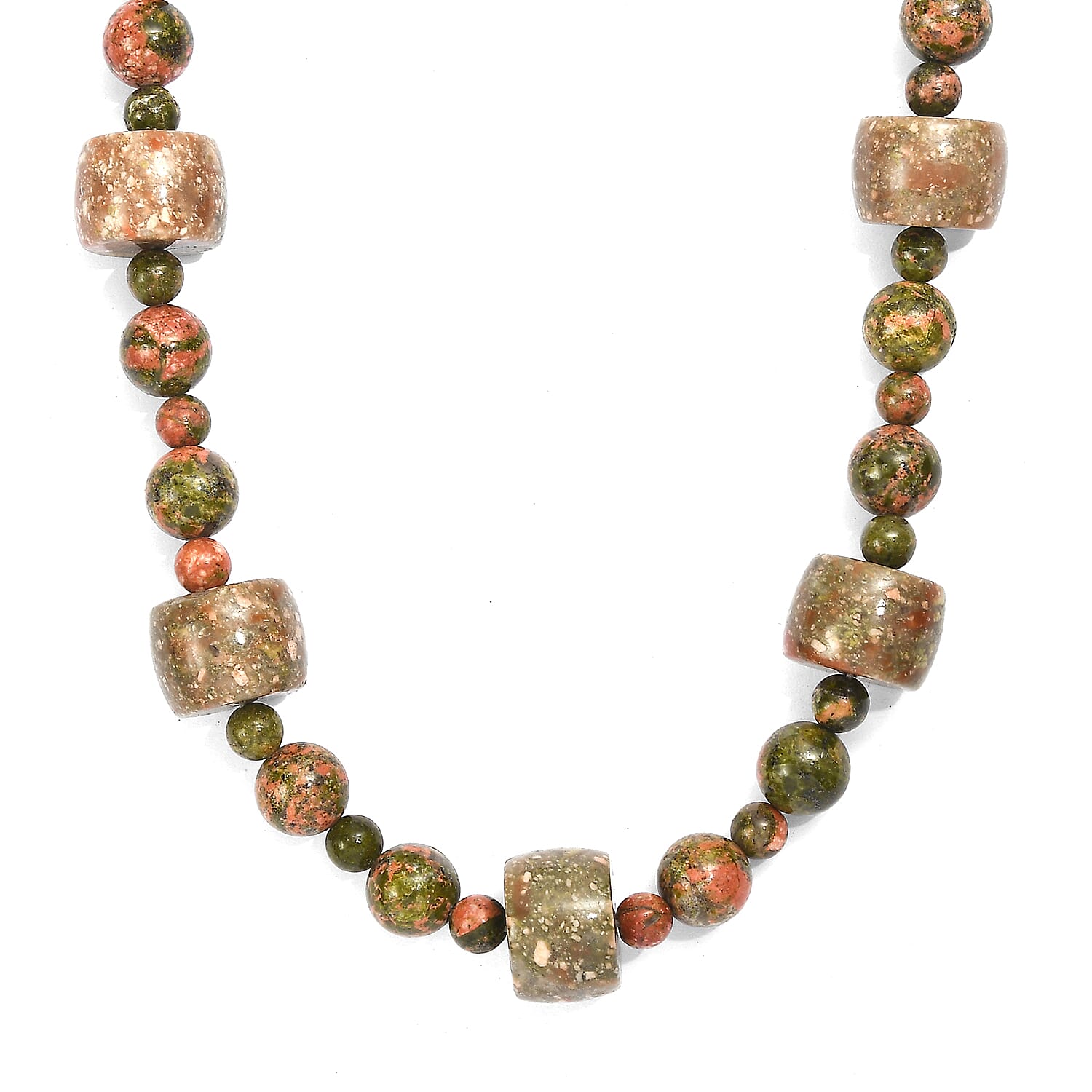 EverTrue Autumn Jasper and Unakite 381.00 ctw Beaded Necklace in Platinum Bond 18 Inches