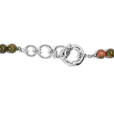 EverTrue Autumn Jasper and Unakite 381.00 ctw Beaded Necklace in Platinum Bond 18 Inches