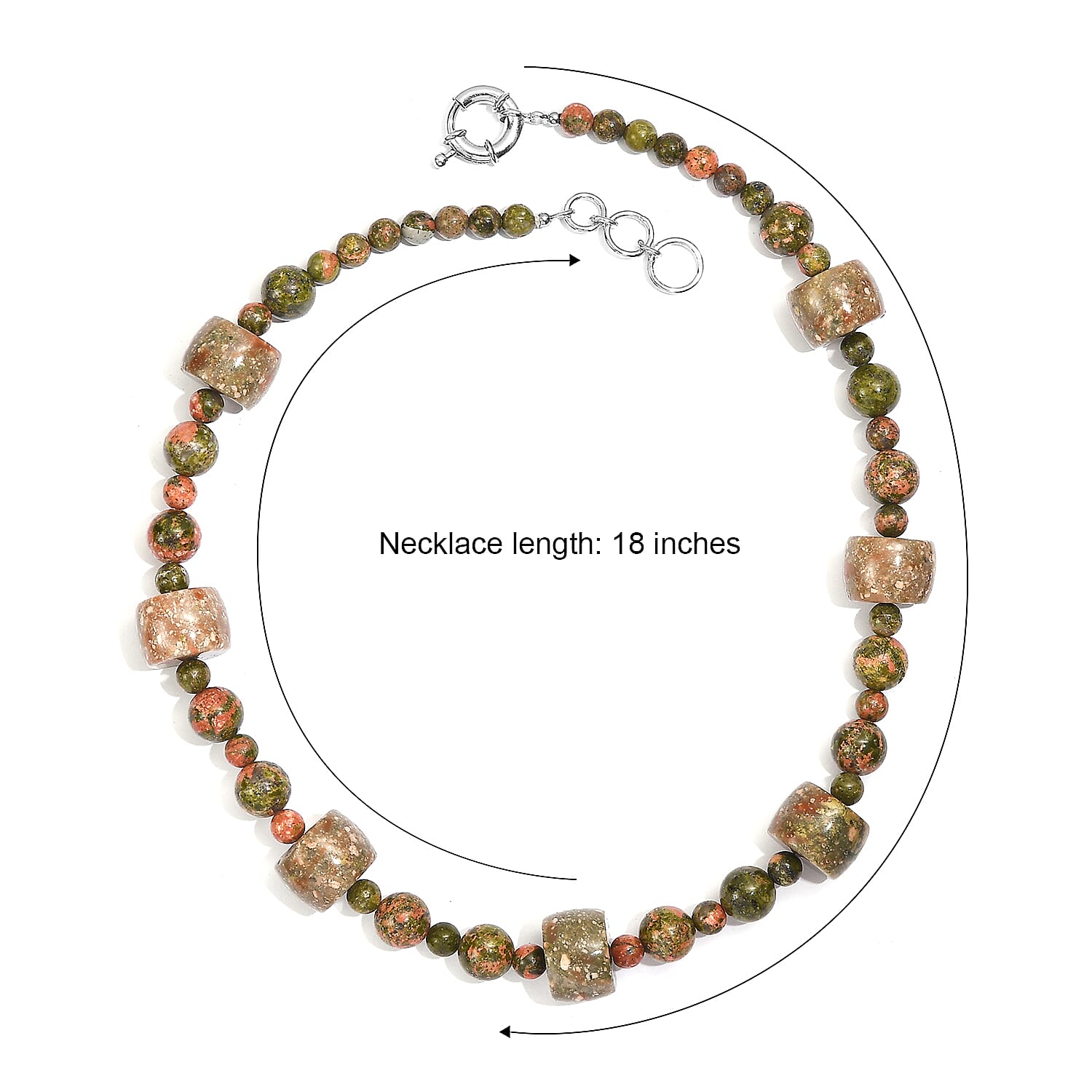EverTrue Autumn Jasper and Unakite 381.00 ctw Beaded Necklace in Platinum Bond 18 Inches