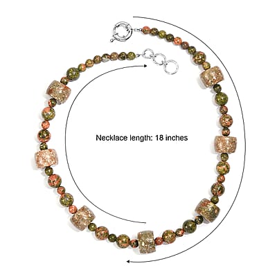 EverTrue Autumn Jasper and Unakite 381.00 ctw Beaded Necklace in Platinum Bond 18 Inches