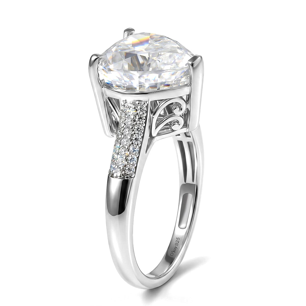D'Joy Moissanite 6.40 ctw Heart Ring in Rhodium Over Sterling Silver (Size 6.0) image number 3