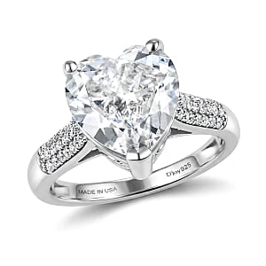 D'Joy Moissanite 6.40 ctw Heart Ring in Rhodium Over Sterling Silver (Size 7.0)