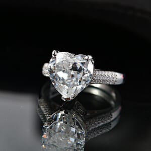 D'Joy Moissanite 6.40 ctw Heart Ring in Rhodium Over Sterling Silver (Size 8.0)