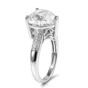 D'Joy Moissanite 6.40 ctw Heart Ring in Rhodium Over Sterling Silver (Size 8.0)