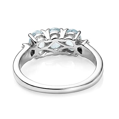 D'Joy Mangoro Santo Aquamarine, Diamond Ring in Rhodium Over Sterling Silver 1.30 ctw (Size 10.0)