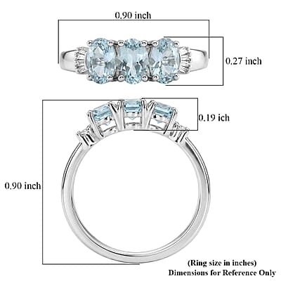D'Joy Mangoro Santo Aquamarine, Diamond Ring in Rhodium Over Sterling Silver 1.30 ctw (Size 10.0)