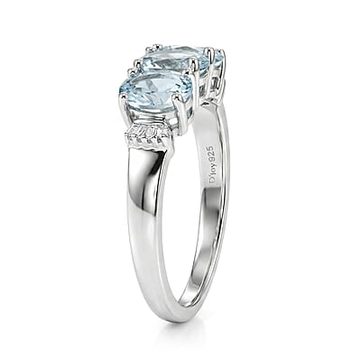 D'Joy Mangoro Santo Aquamarine, Diamond Ring in Rhodium Over Sterling Silver 1.30 ctw (Size 6.0)