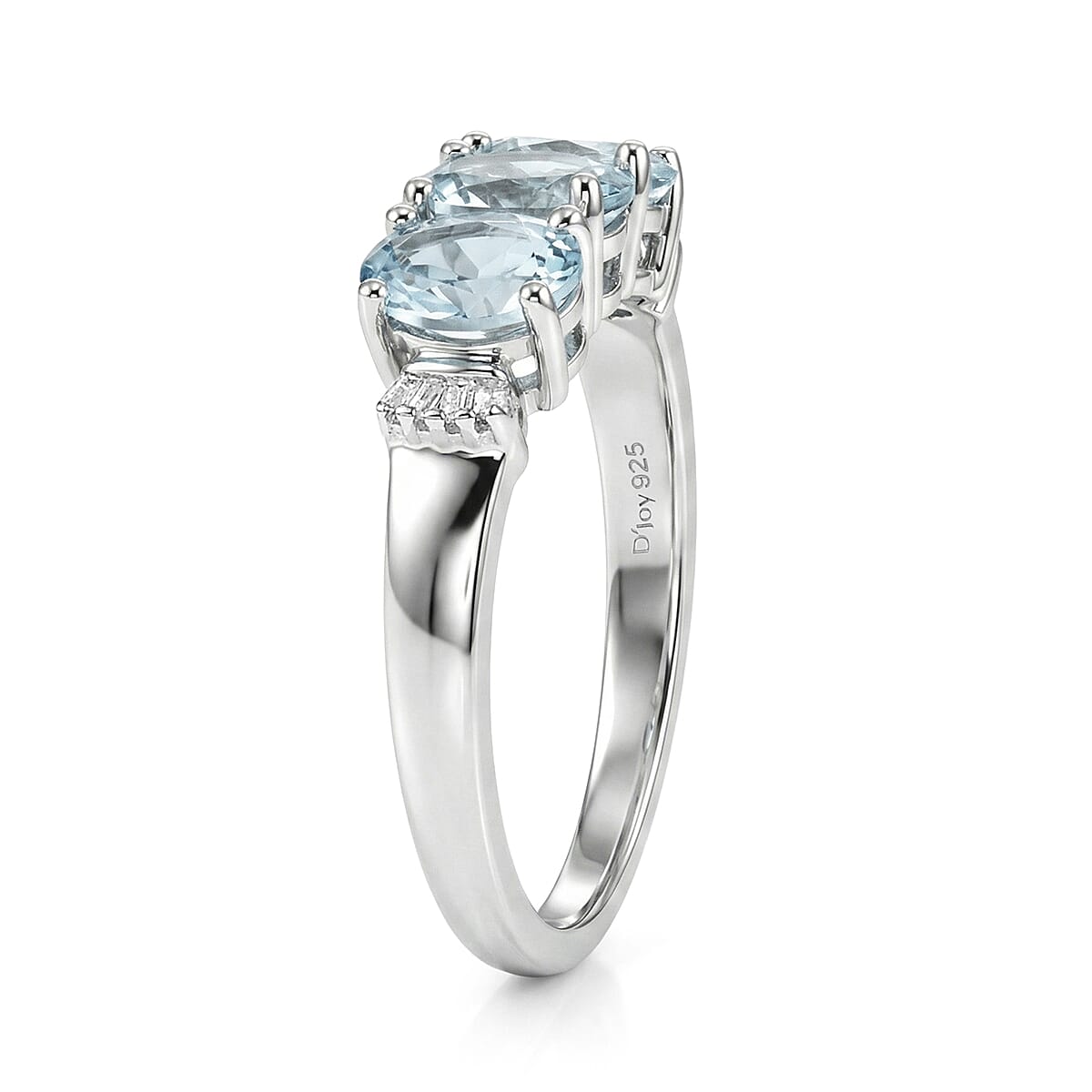 D'Joy Premium Mangoro Santo Aquamarine and Diamond 1.30 ctw Ring in Rhodium Over Sterling Silver (Size 7.0) image number 3