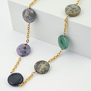 EverTrue Multi Jasper 110.00 ctw Beaded Necklace (24-26 Inches) in ION Plated YG Stainless Steel