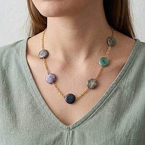 EverTrue Multi Jasper 110.00 ctw Beaded Necklace (24-26 Inches) in ION Plated YG Stainless Steel
