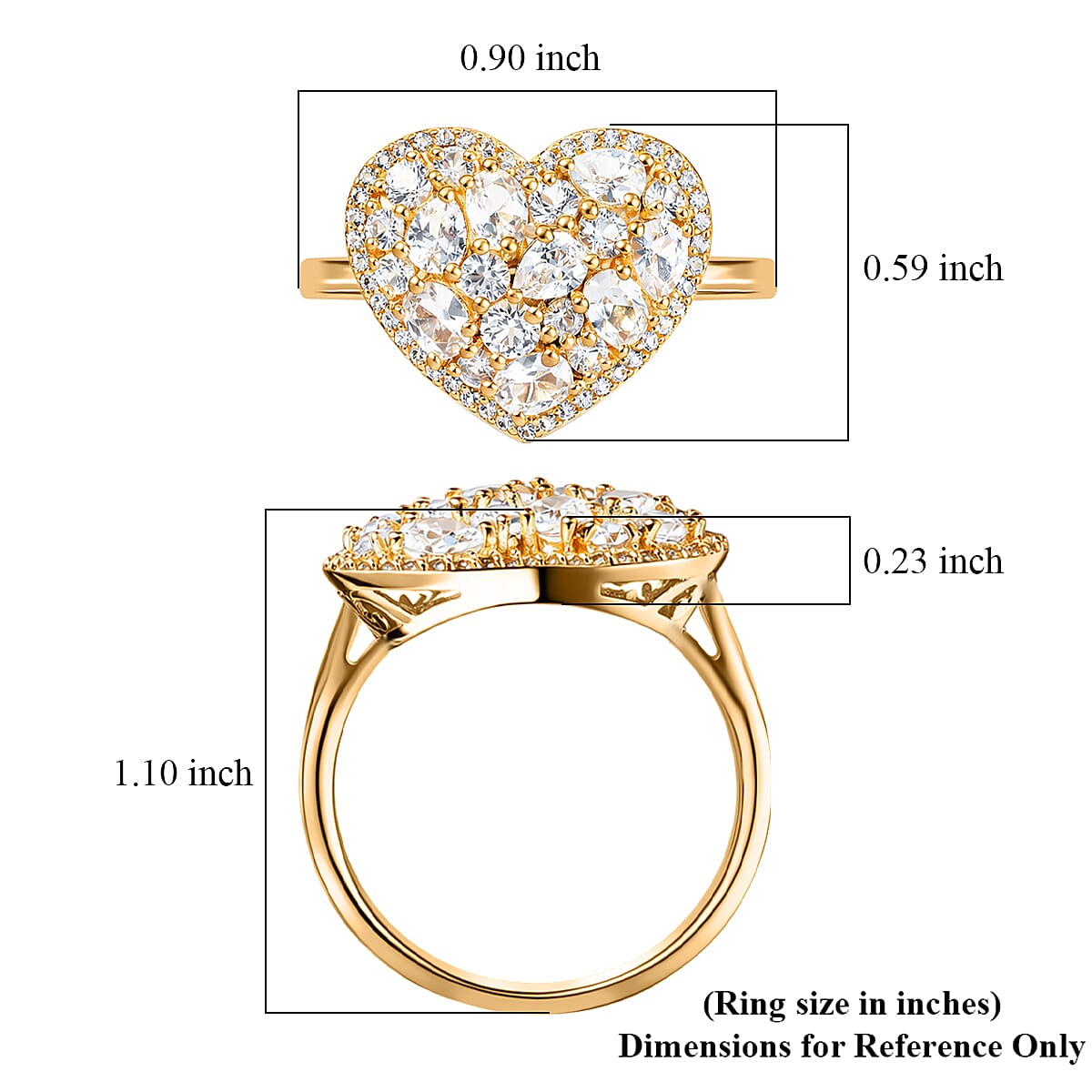 EverTrue Lab Created White Sapphire 2.50 ctw Heart Ring in 18K YG Plated (Size  10.0) image number 5