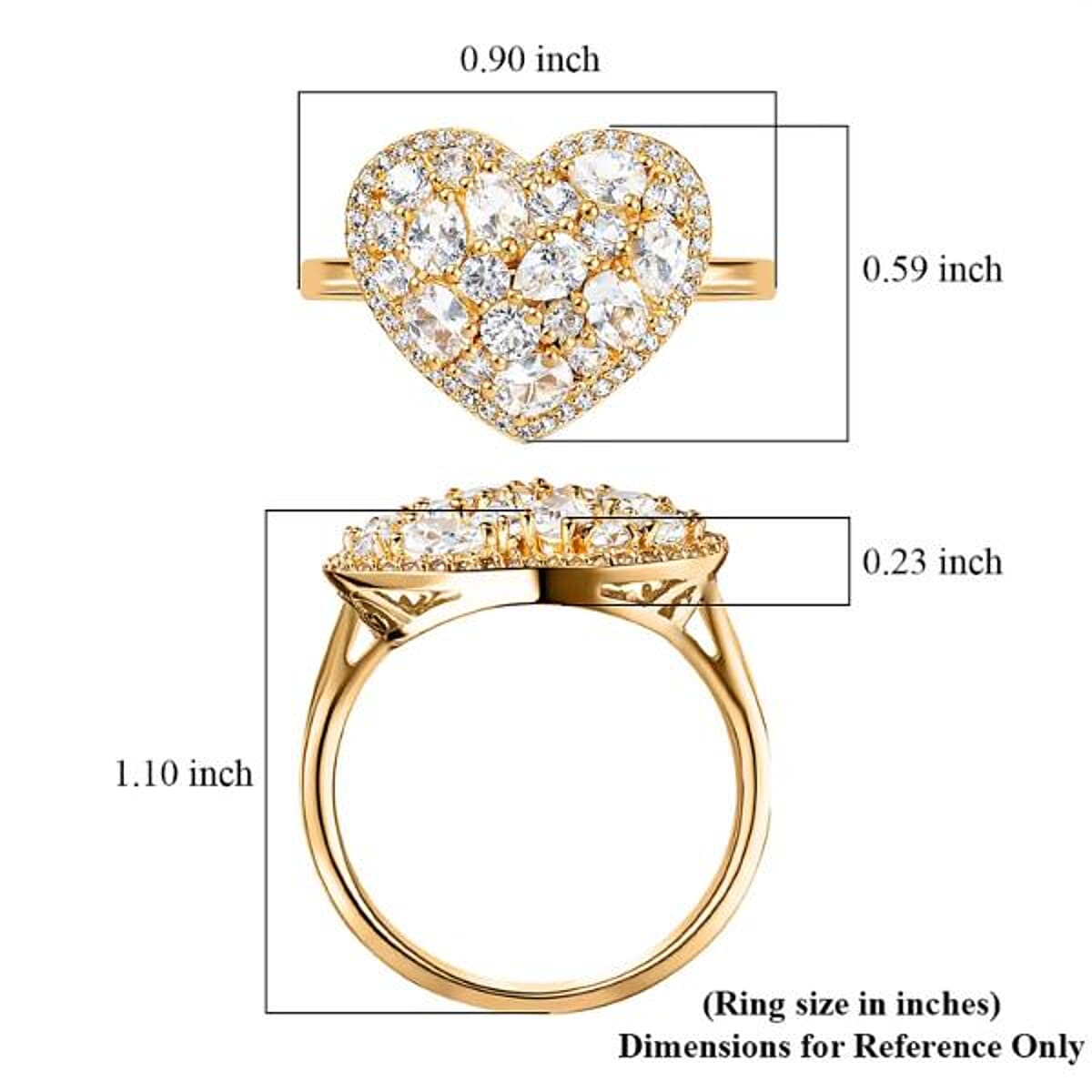 EverTrue Lab Created White Sapphire 2.50 ctw Heart Ring in 18K YG Plated (Size 11.0) image number 5