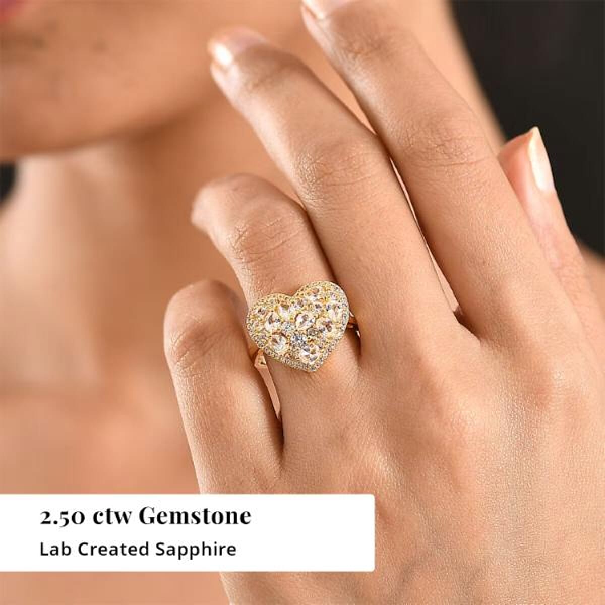 EverTrue Lab Created White Sapphire 2.50 ctw Heart Ring in 18K YG Plated (Size 7.0) image number 1