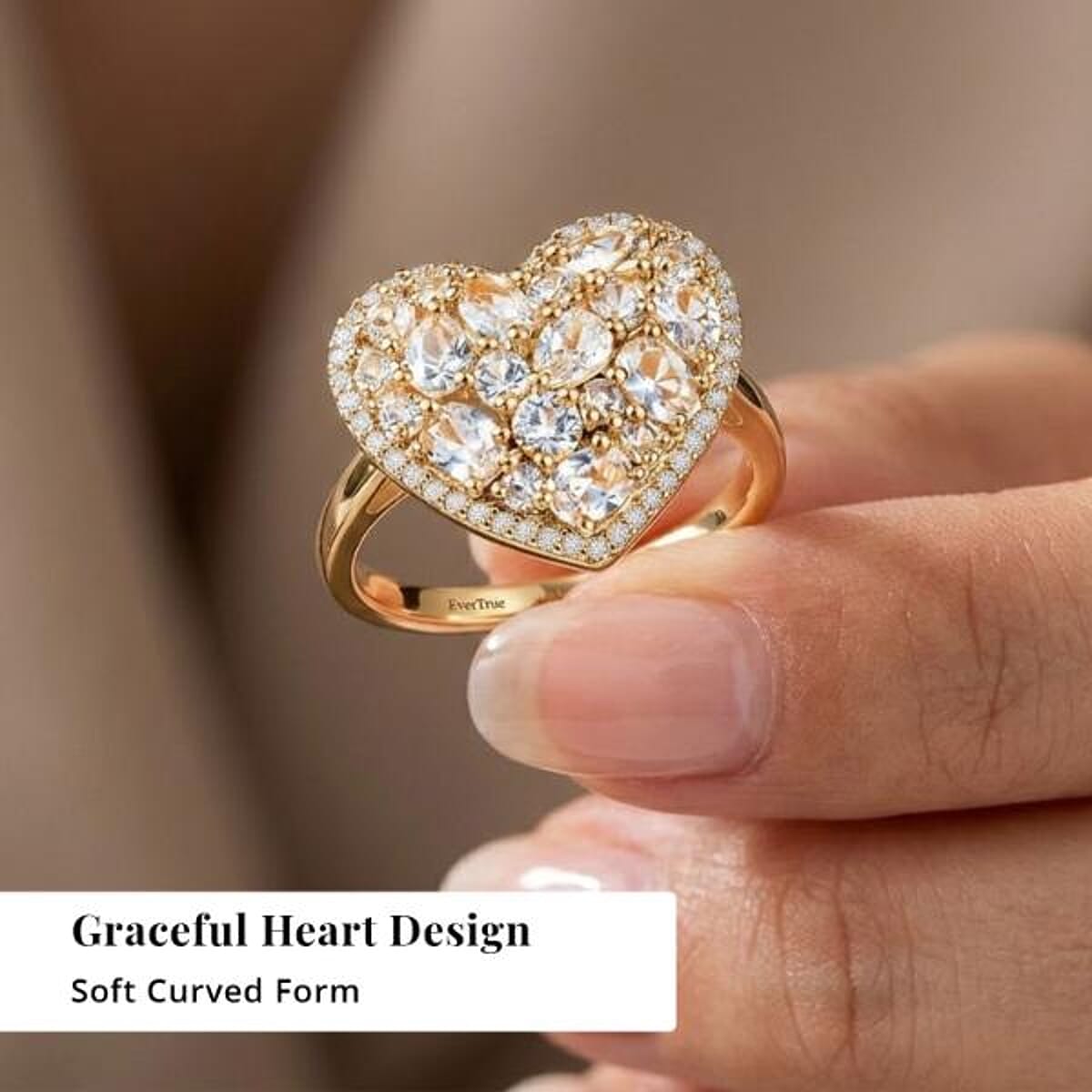 EverTrue Lab Created White Sapphire 2.50 ctw Heart Ring in 18K YG Plated (Size 8.0) image number 4