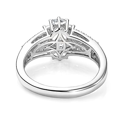 D'Joy Mangoro Santo Aquamarine, Moissanite Ring in Rhodium Over Sterling Silver 1.30 ctw (Size 10.0)